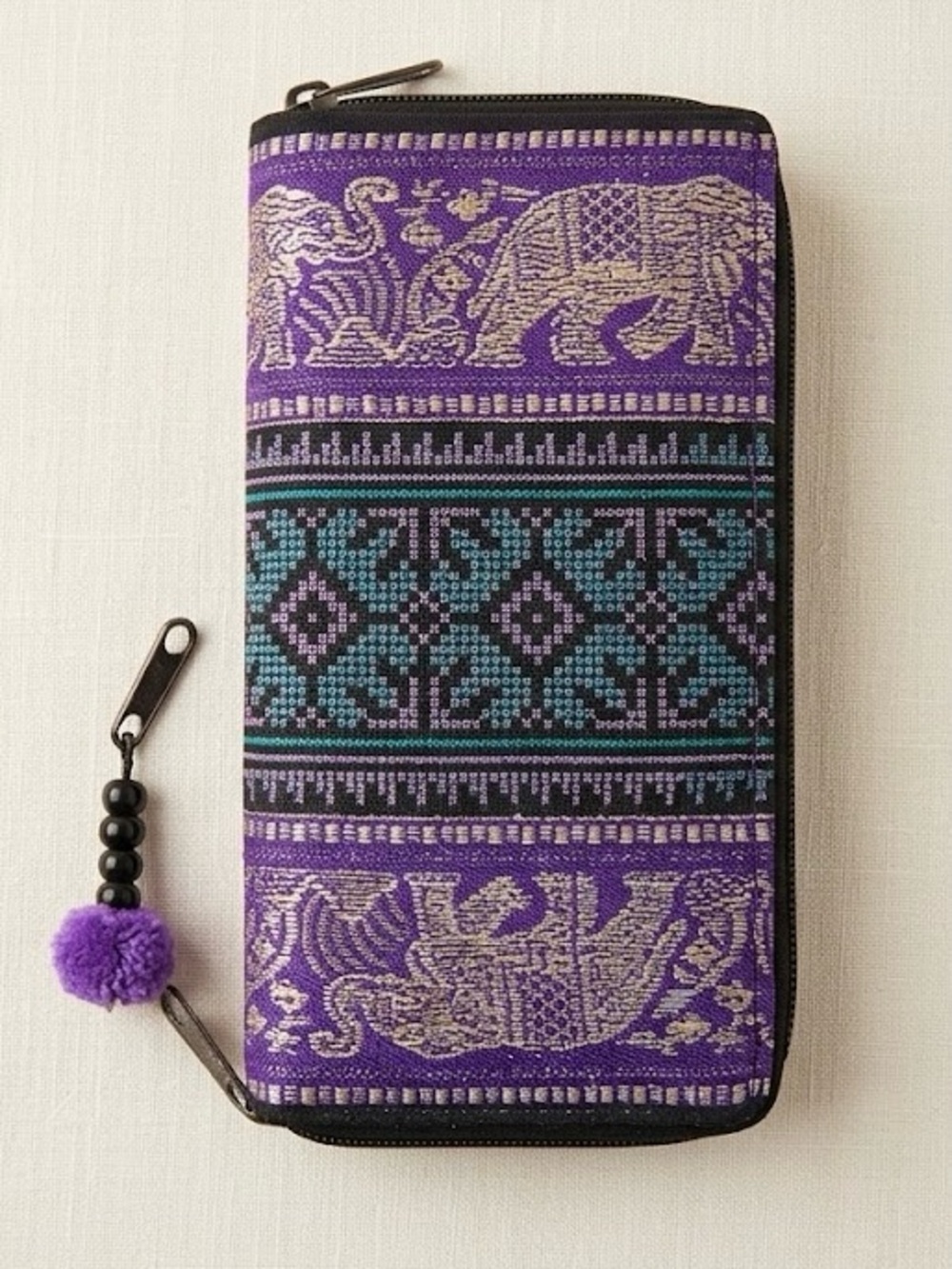 Purple Elephant Pattern Zip Wallet - Women Accessories